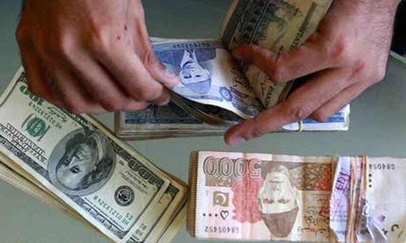 Rupee trades at 165 against dollar