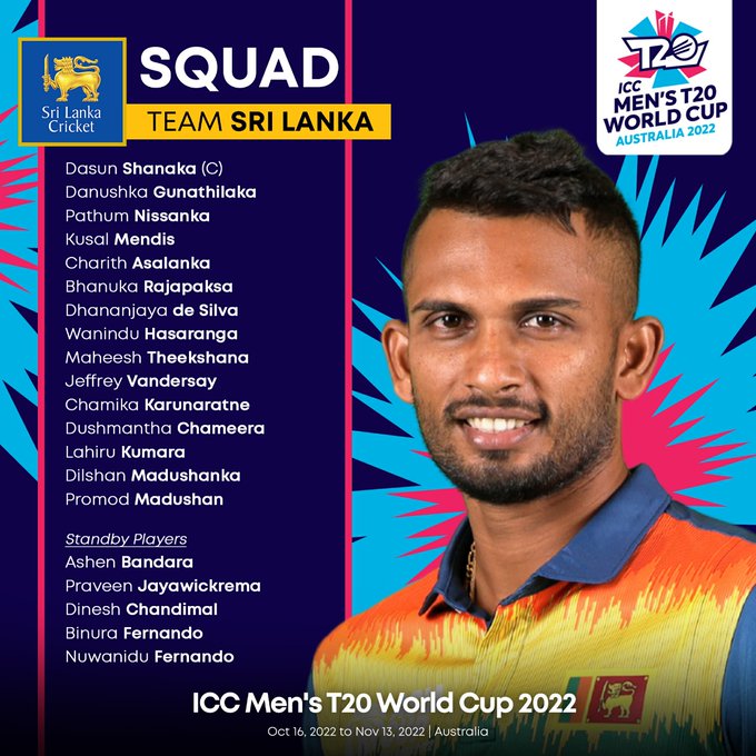 Sri Lanka names unchanged squad for T20 World Cup