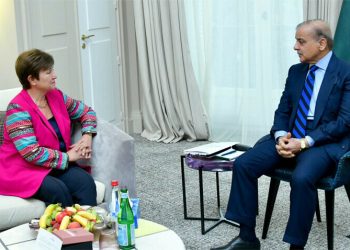 PM Shehbaz meets IMF chief to discuss stalled loan program