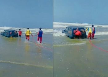 Karachi: Family stranded in jeep at Seaview rescued after 2 hours